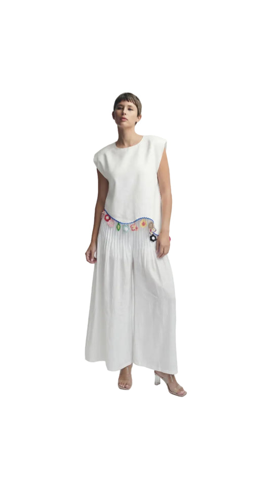 Fiji Summer Sleeveless White Linen Top