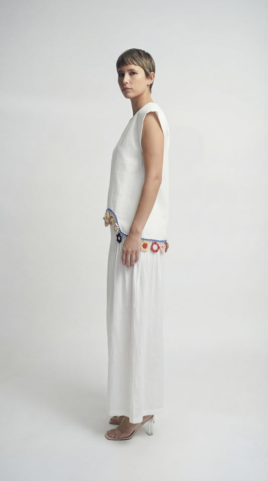 Fiji Summer Sleeveless White Linen Top