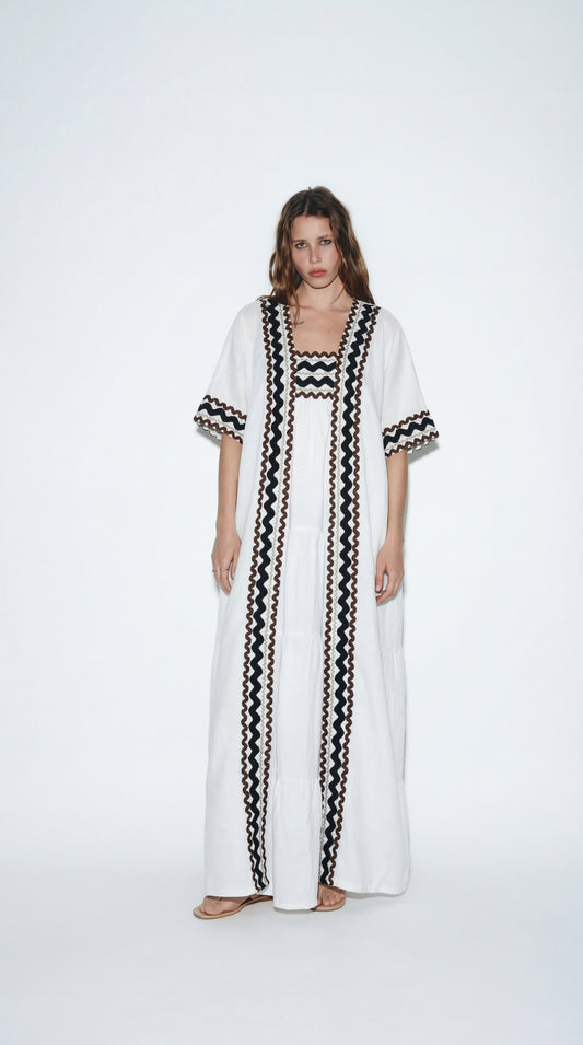 Coral White Kimono and Dress Set