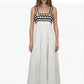 Coral White Kimono and Dress Set, white cotton tiered maxi dress and shrug set with black and brown zigzag rickrack trim, square neckline – back view