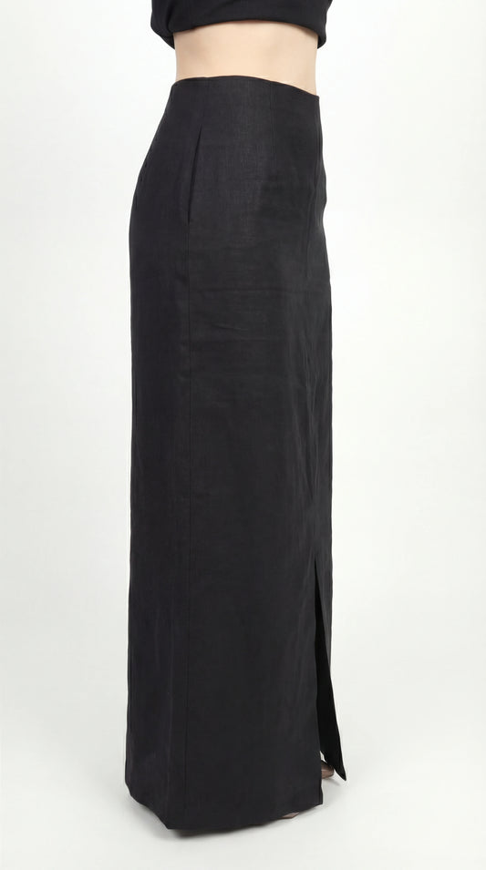 Inori Black Linen Skirt