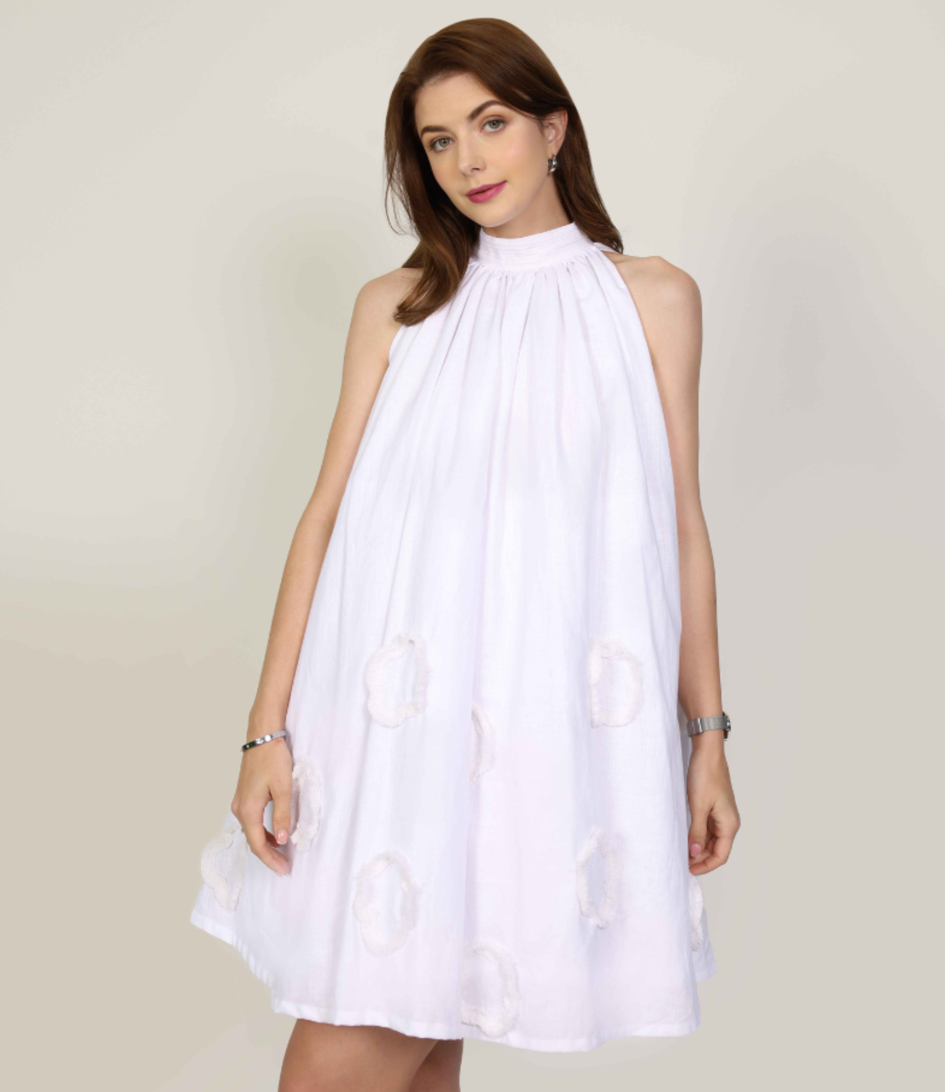 Scarlett White Halter Mini Dress Linen Dress | MUDA Scarlett White Halter Mini Dress Linen Dress | MUDA