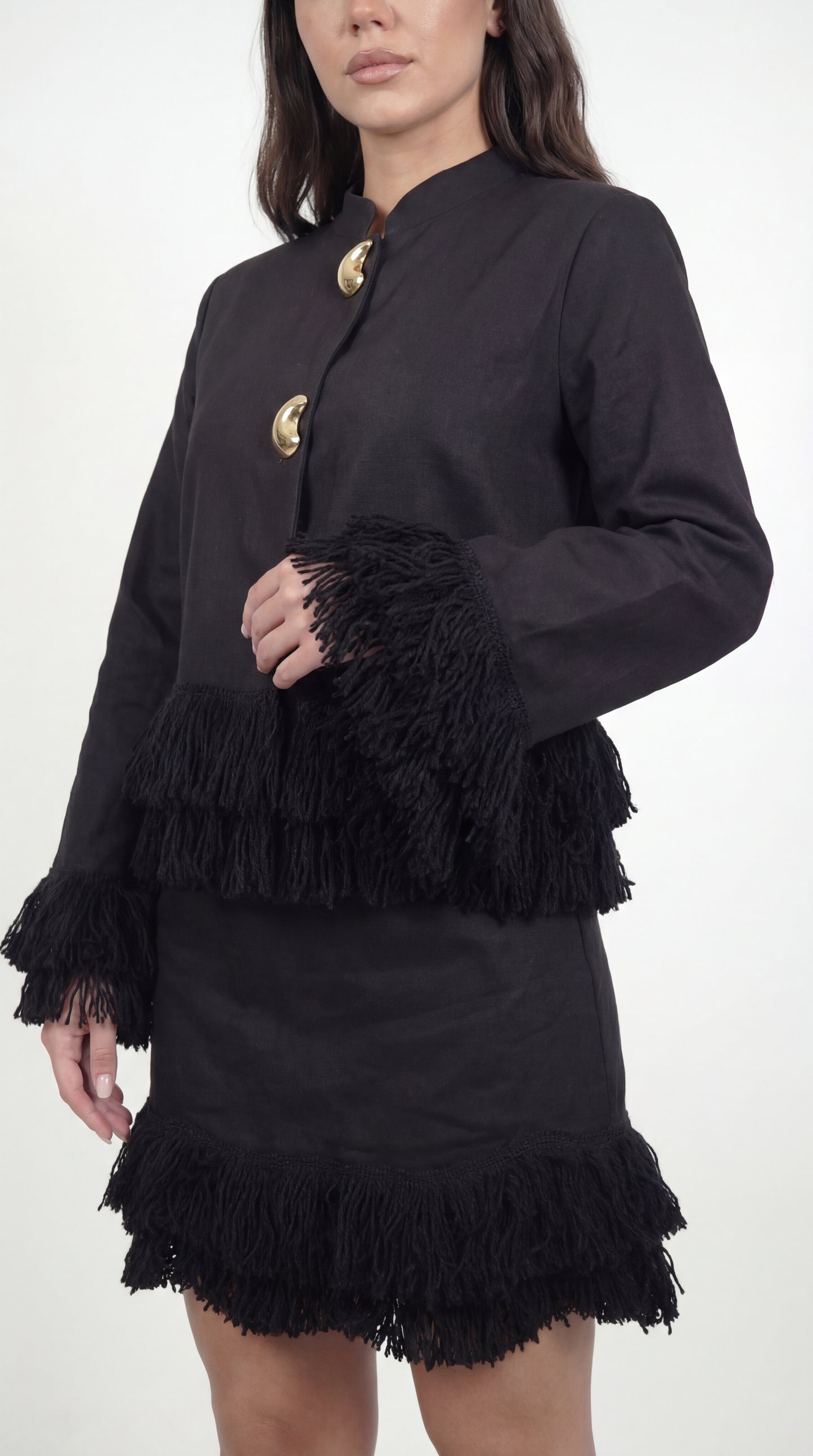 Whip Black Linen Skirt