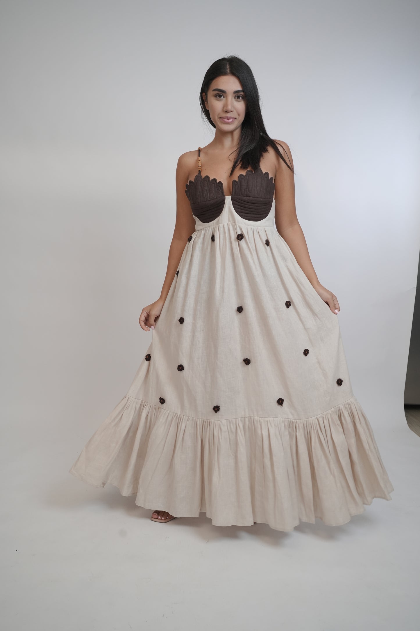 Coco Beige Brown Linen Dress