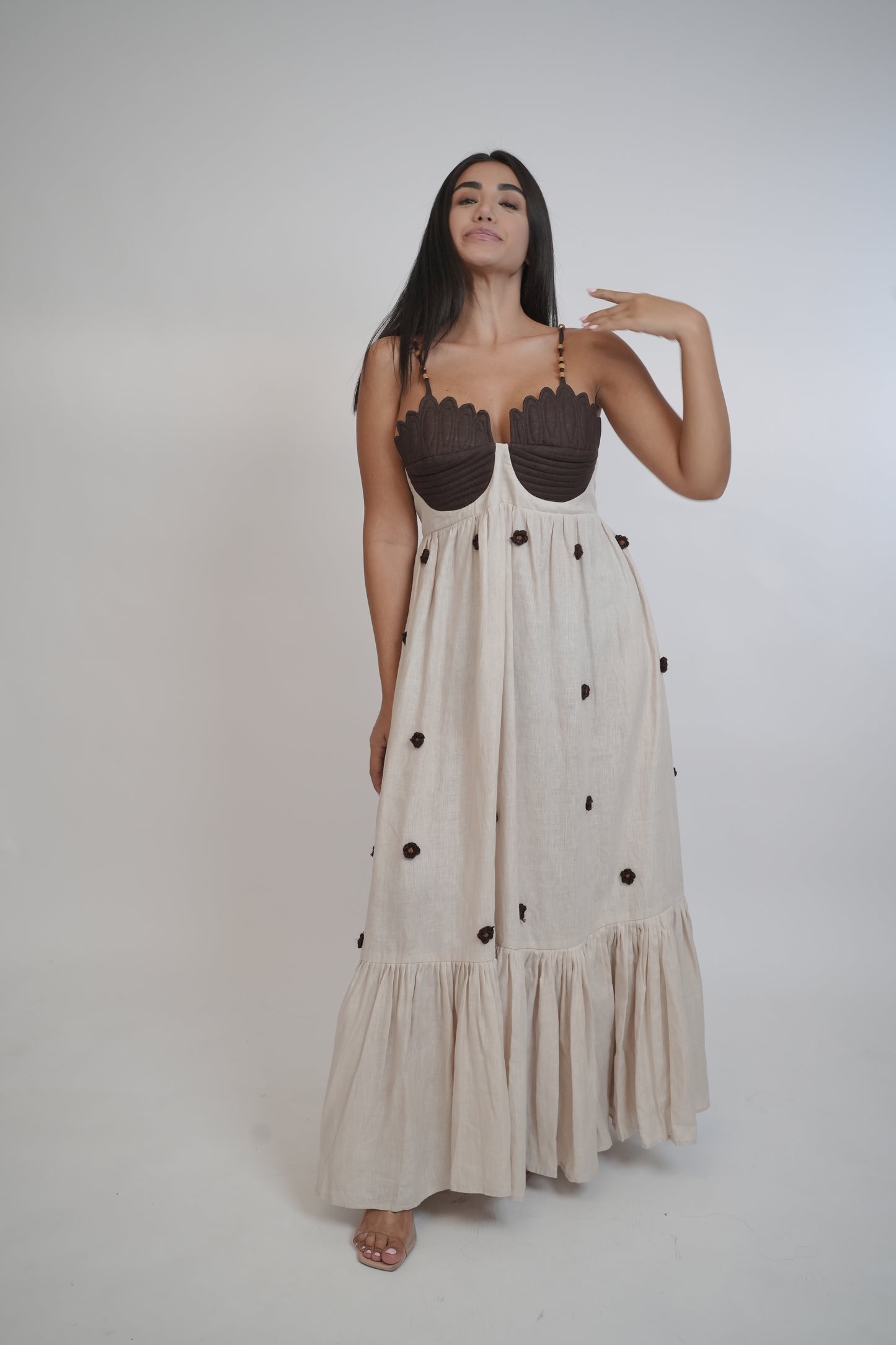 Coco Beige Brown Linen Dress