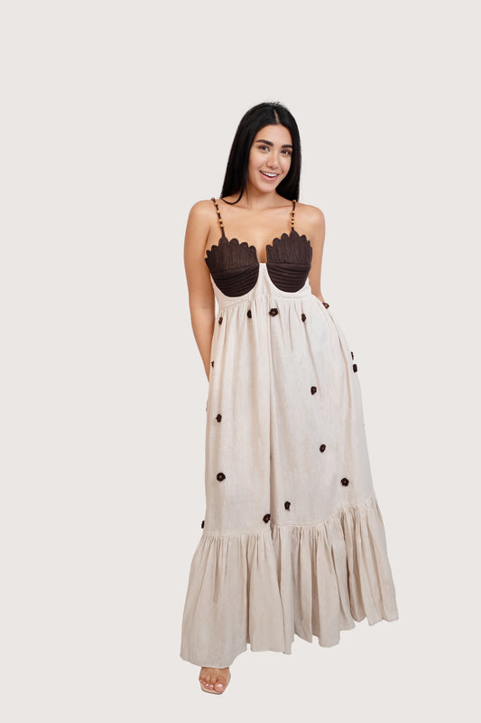 Coco Beige Brown Linen Dress