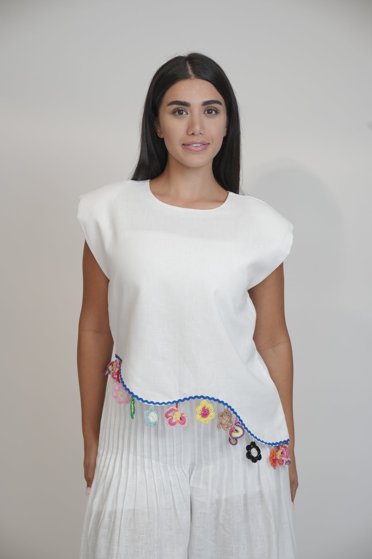 Fiji Summer Sleeveless White Linen Top