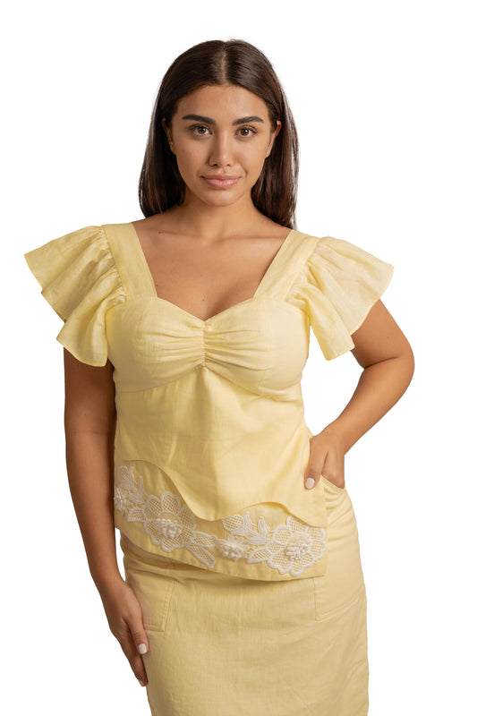 Blossom Yellow Top with White Lace