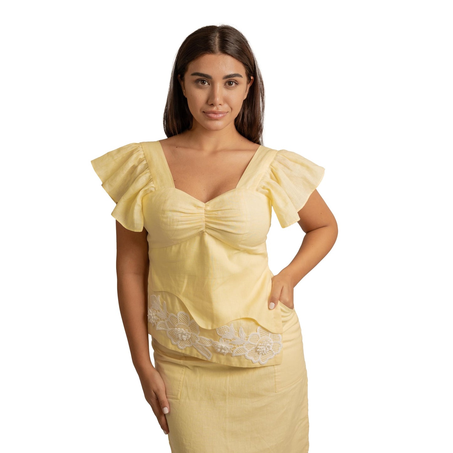 Blossom Yellow Top with White Lace
