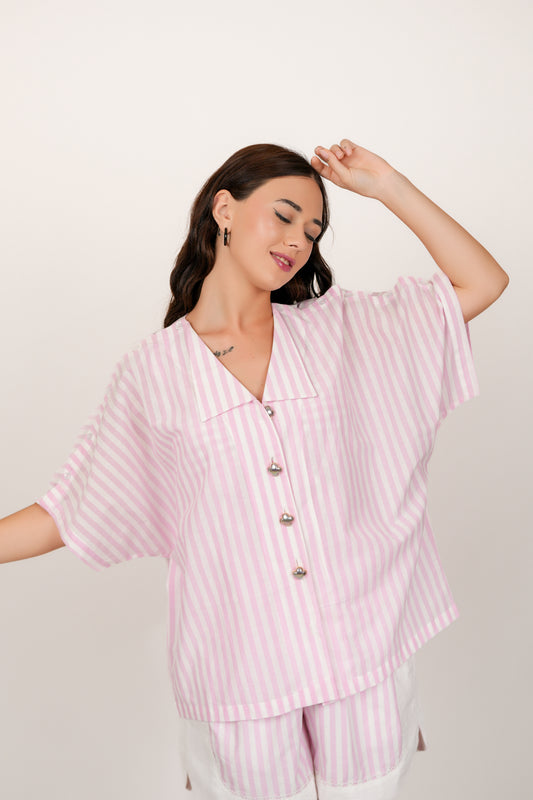 Luna Pink And White Striped CO-ORD Set