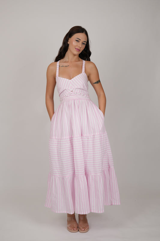 Abby White Pink Striped Dress