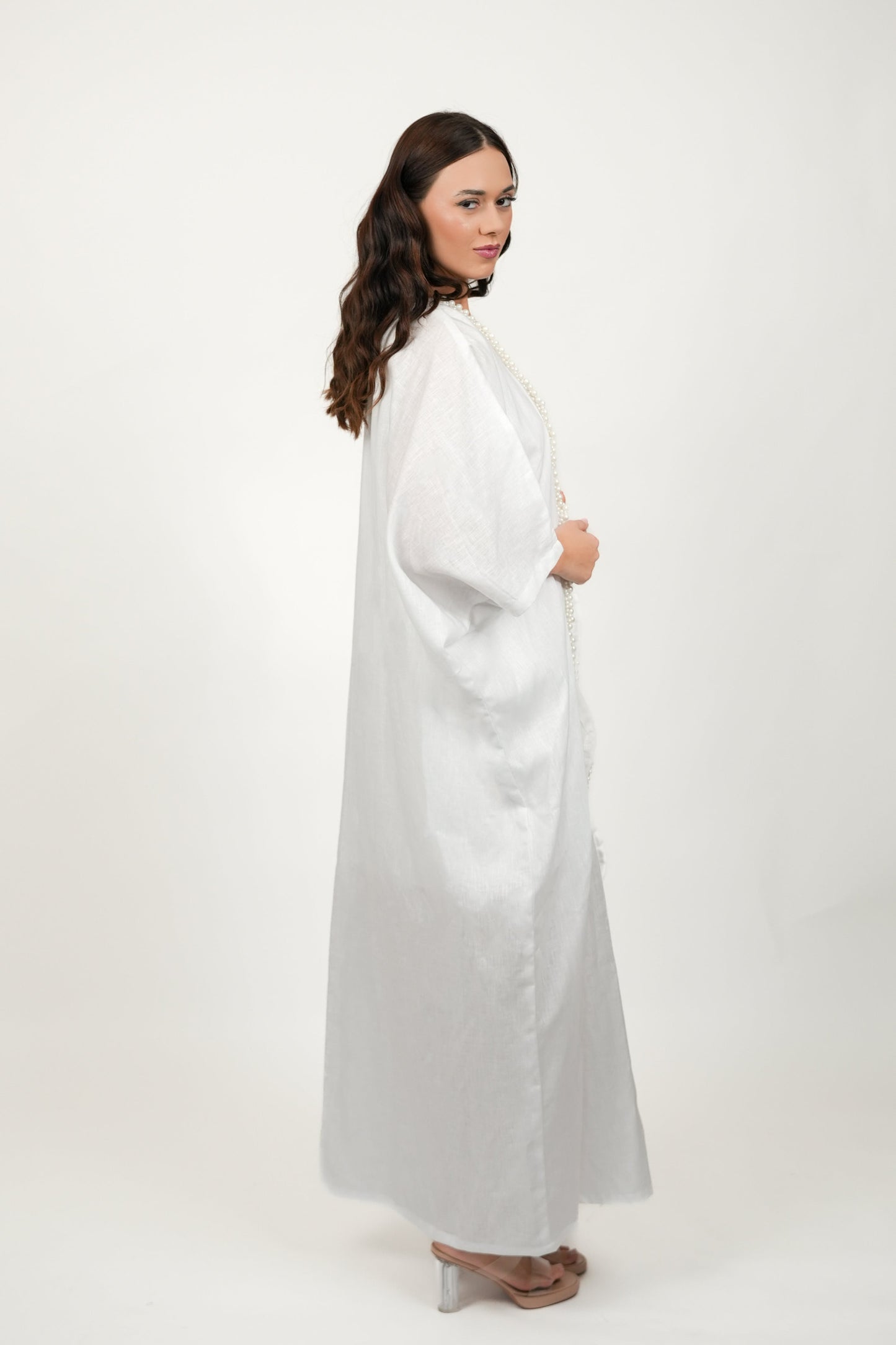 Pearl White Short Dress With Kimono Set
