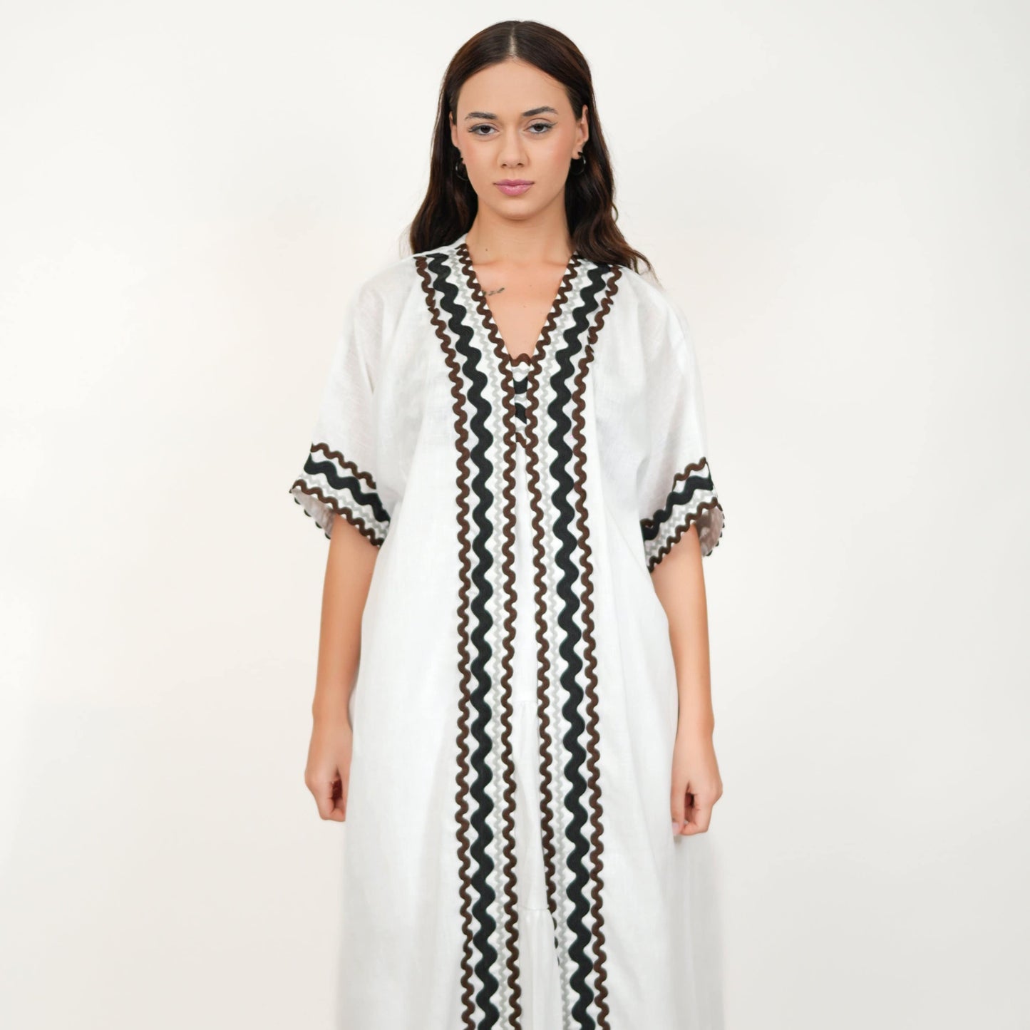Coral White dress & Kimono Set