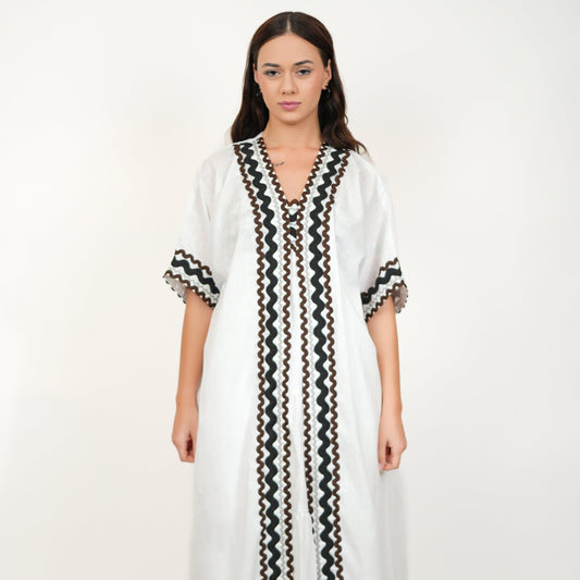 Coral White dress & Kimono Set