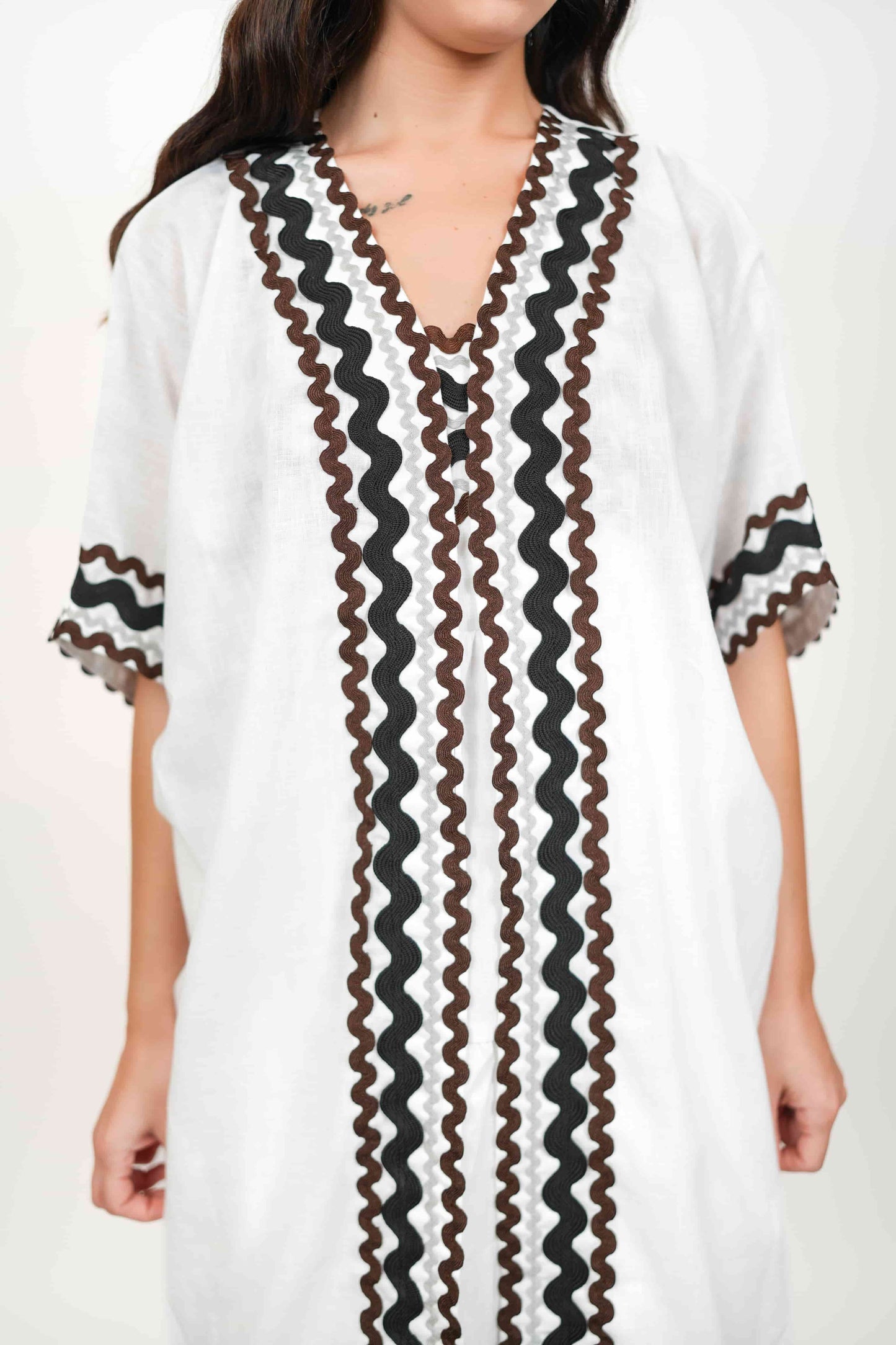Coral White dress & Kimono Set