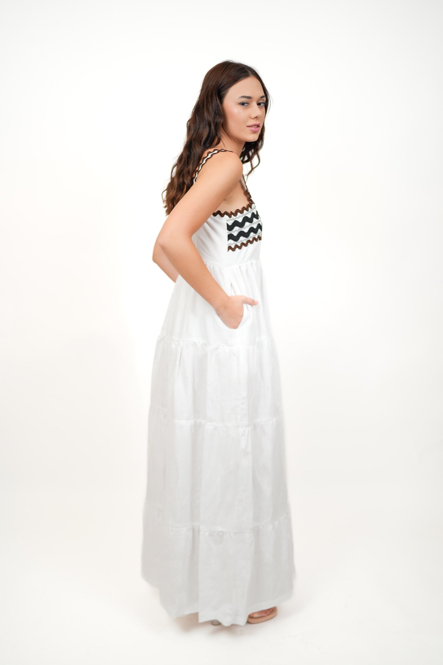 Coral White dress & Kimono Set