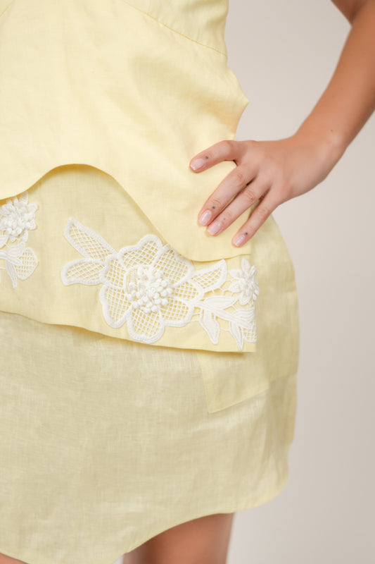 Blossom Yellow Top with White Lace