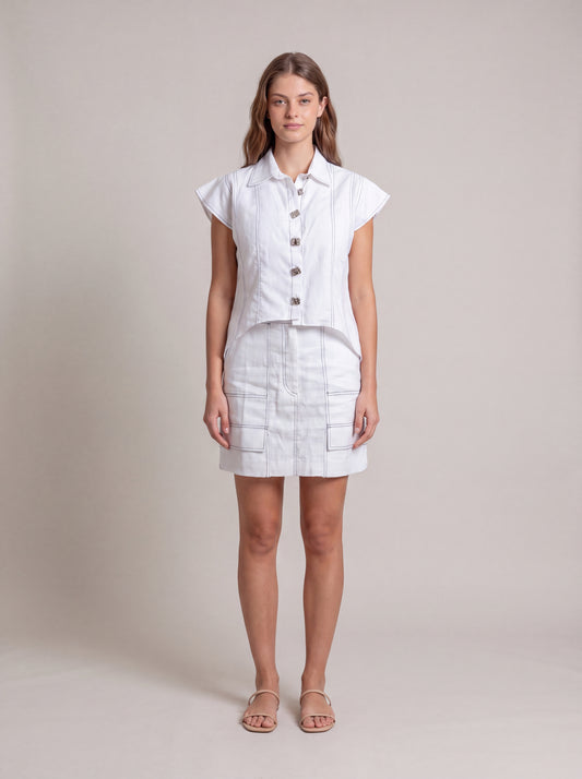Zahra White Linen Skirt