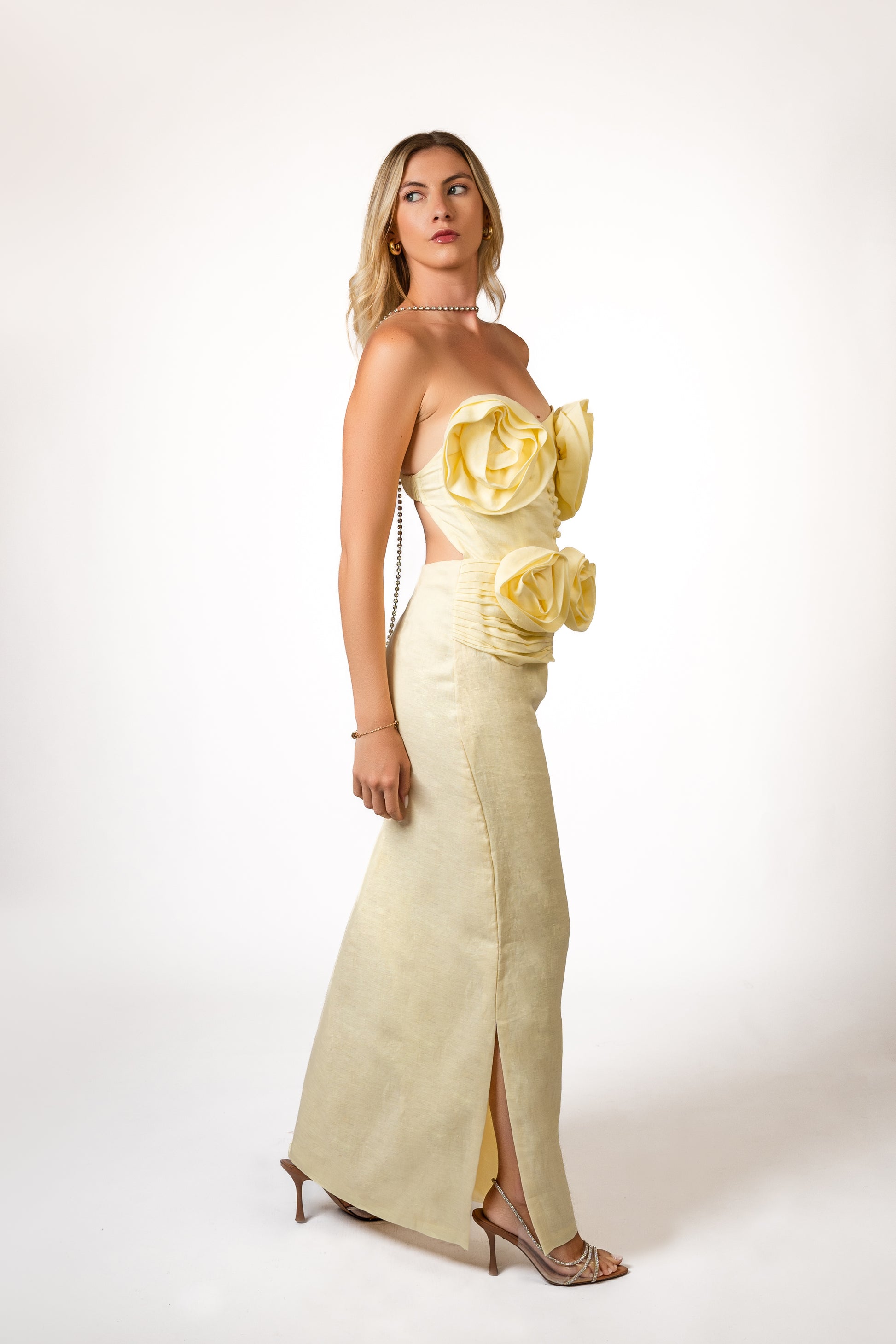 Layla Yellow Tube Dress Elegant Linen Party Wear | MUDA Layla Yellow Tube Dress Elegant Linen Party Wear | MUDA