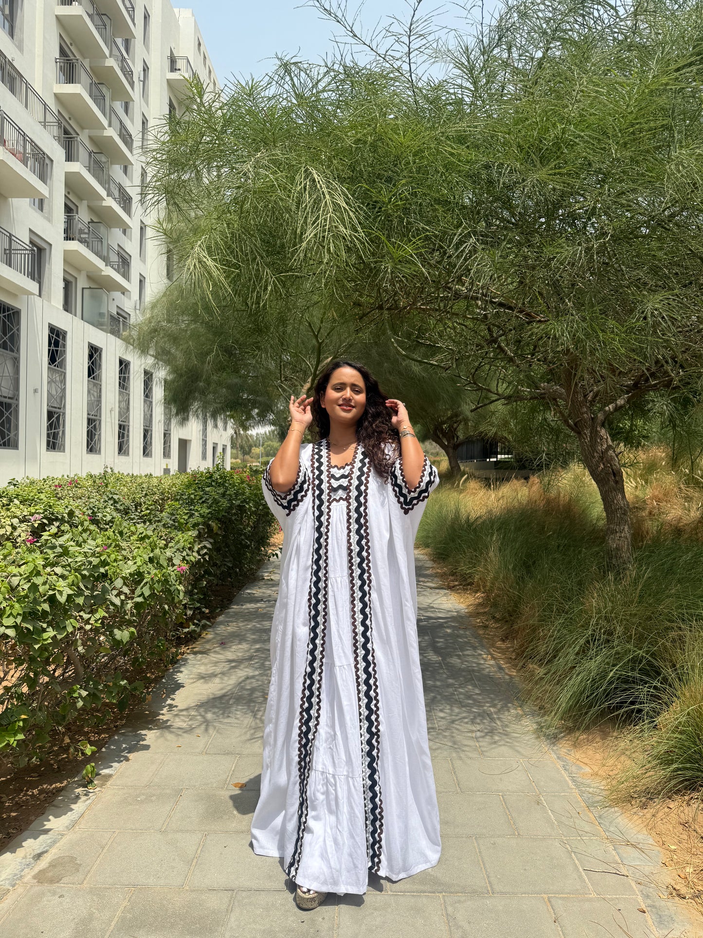Coral White Kimono and Dress Set