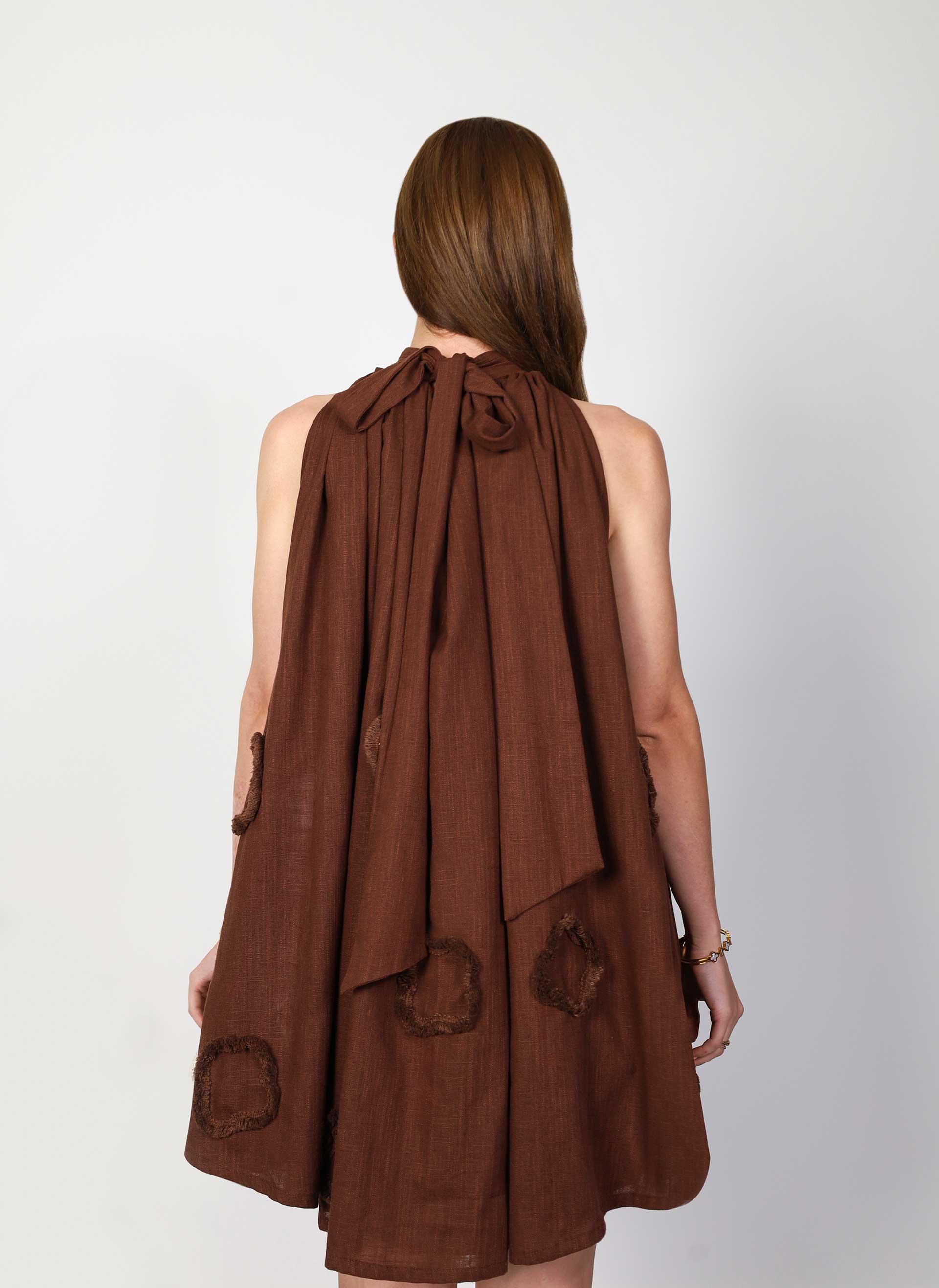 Scarlett Brown Halter Dress Boho Linen Elegance | MUDA Scarlett Brown Halter Dress Boho Linen Elegance | MUDA