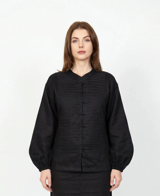Inori Black Linen Top