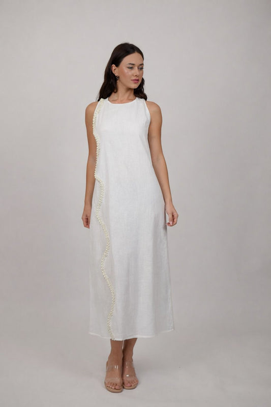 Pearl White Maxi Dress With Kimono Set