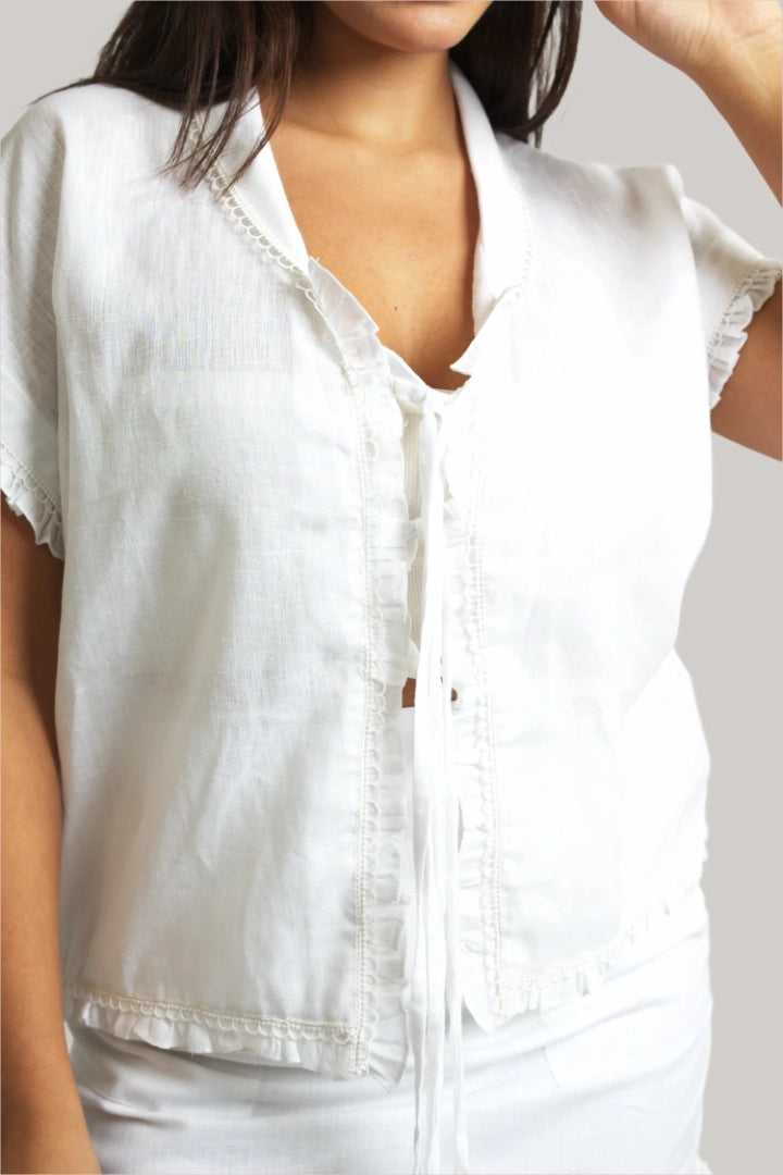Mogra White Linen Top