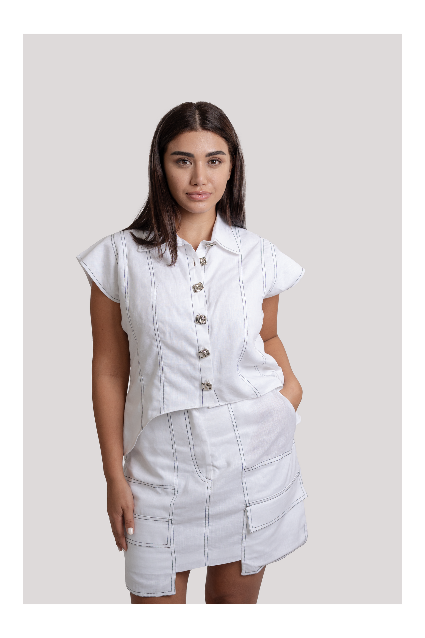 Zahra White Linen Skirt