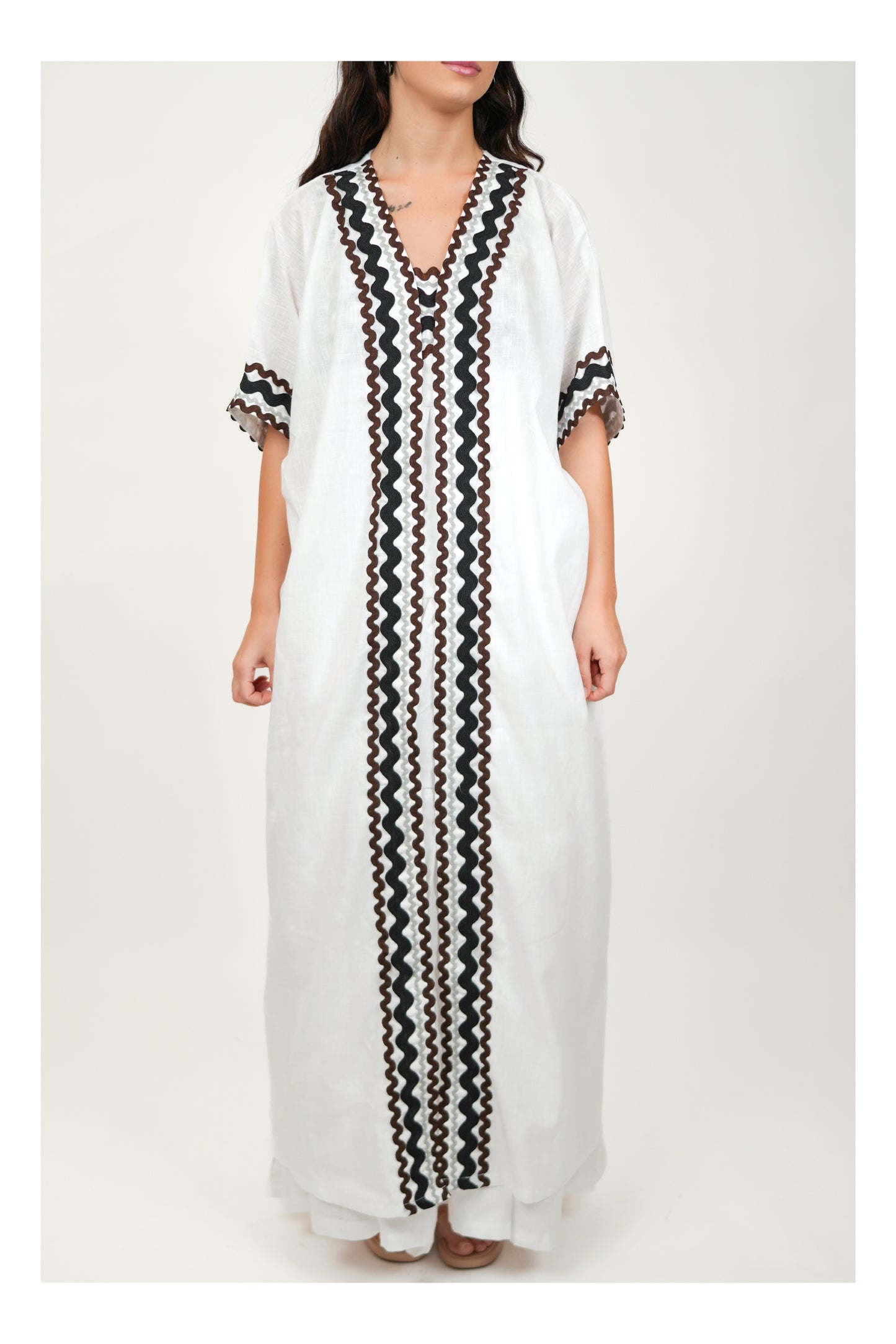 Coral White Kimono and Dress Set