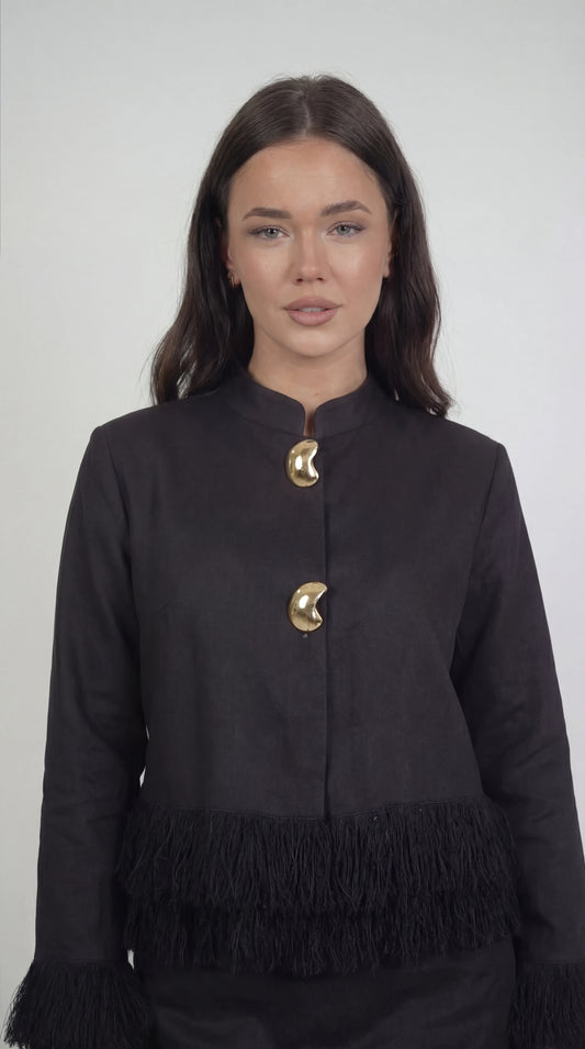Whip Black Linen Top