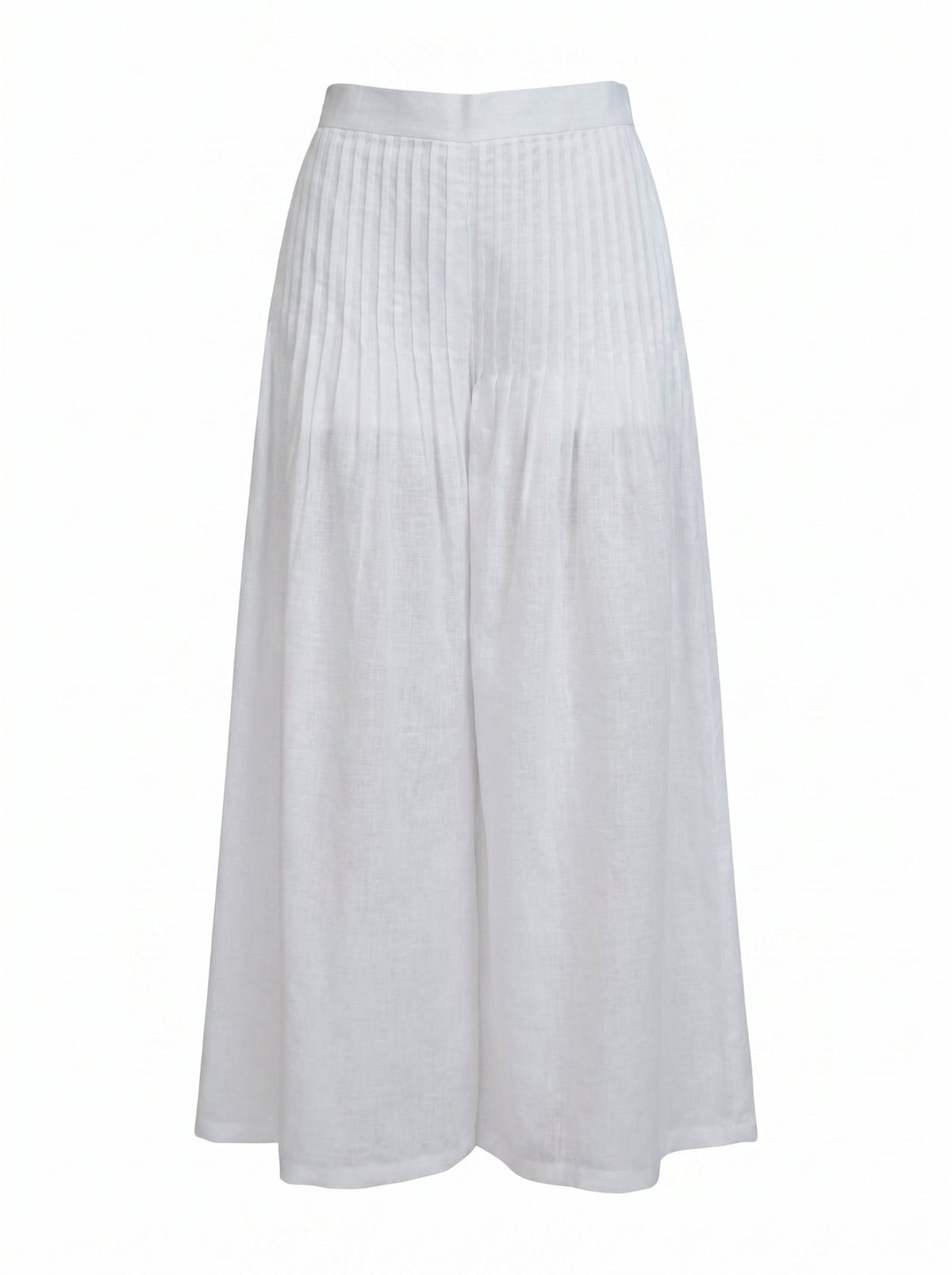 Margot White Linen Trouser, white high-waisted wide-leg pure linen trouser with pintex pleated drape, lined – main image